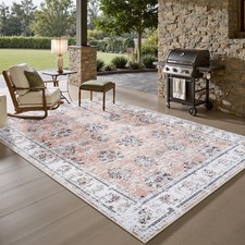 5x7 Area Rug-Vintage Distressed Floral Print Living Room Washable Rug Non Slip picture