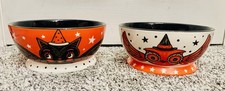 Johanna Parker Carnival Cottage Halloween Bat & Owl Ceramic Footed Bowl Set of 2 picture