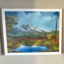 Framed Impressionist Landscape Painting Mountain Lake Nature Scene Single Piece picture