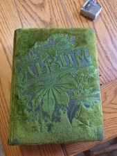 Antique Victorian Art Nouveau Embossed Green Velvet Photo Album picture