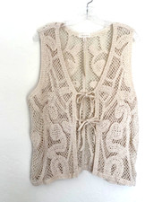 Adiva Crochet Open Knit Vest Boho Cottagecore Festival Cotton Tie Front Sz XL picture