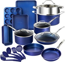 GraniteStone Granitestone Diamond 20 Pc Nonstick Cookware Set Blue Aluminum picture