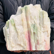 9.85LB Rare Natural Watermelon Tourmaline Gemstone Quartz mineral Healing picture