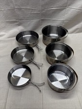 Vtg Camping Cook Set Coleman Peak 1 Stainless Steel Nesting Pots Pans 6 Piece picture