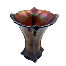 Northwood Carnival Glass Squat Vase Four Pillars 6