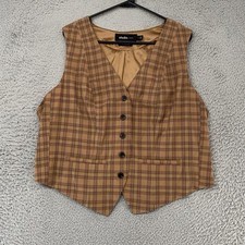 Torrid Studio Suit Vest Womens 1X Beige Plaid Lined Academia Y2K Workwear Office picture