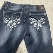 Archaic Premium Jeans Mens 32x32 Blue Y2K Le Fleur Embroidered Denim picture