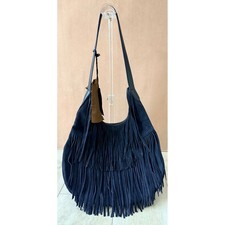 Vilenca Holland Dark Navy Suede Fringe Hobo Bag Boho Festival Western NWOT picture
