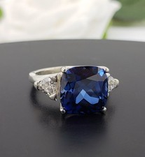 7.50 Ct Cushion Cut Natural Sapphire Diamond Wedding Bridal Ring 14K White Gold picture