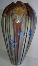 BILL CAMPBELL STELLAR CRYSTALLINE FLAMBEAUX BROWN BLUE & IVORY DRIP GLAZE  VASE picture