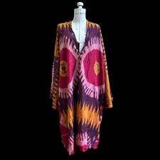 Antique 19th Century Uzbek Adras Ikat Silk Cotton Dress Kurta Central Asian picture