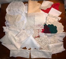 Vtg 38 Lot Hand Crochet + Lace Vinyl Synthetic Dollies Assorted Shapes picture