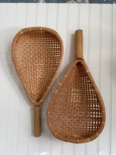 set Vintage Bamboo Rattan Scoop Basket 18