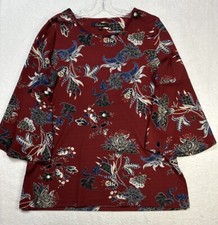 Calessa Womens Size L Red Printed 3/4 Sleeve Pullover Blouse Top (M8) picture