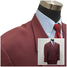 Vtg 56/58R Austin Reed Suit Jacket Sport Coat Blazer Maroon Gold Button Mens *** picture