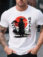 Anime Samurai Warrior Red Sun Graphic T-Shirt Japanese Manga Tee picture