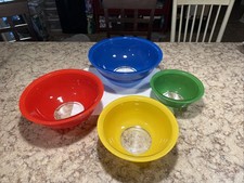 Vtg PYREX Primary Colors Nesting Clear Bottom Mixing Bowls 80's USA Color Block picture