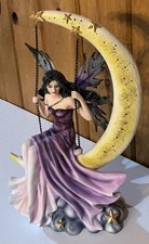 Pacific Giftware Beautiful Fairy Swinging On The Moon, Purple Dress 13”; #91989 picture