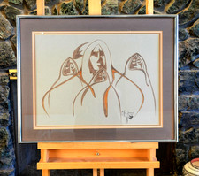 Framed Contemporary Drawing of Native Americans by Navajo Artist John James picture
