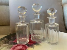 Set of 3 antique  French faceted crystal perfume bottles with original stoppers picture