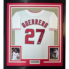 Framed Autographed/Signed Vladimir Vlad Guerrero 35x39 LA White Jersey COA picture