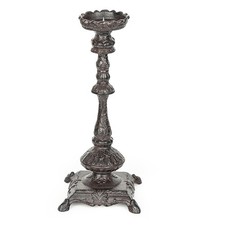 Tall 14.6in Cast Iron Candle Holder Antique Tabletop Pillar Candle Stand picture