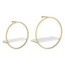 Kate And Laurel Wicks Modern Glam Floating Wall Shelf Set 2 Round Gold Metal picture