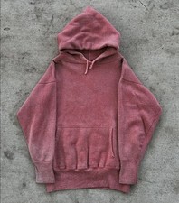 Vintage 50s 60s Faded Red Pullover Hoodie Double Face Hood & Overlock Stitch  picture