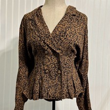 VTG 90s Rayon Blazer Jacket M Baroque Floral Peplum Double Breasted Whimsigoth picture