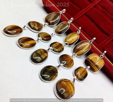 Wow Tiger's Eye Gemstone 5PCS Pendants 925 Silver Plated Wholesale Lot Jewelry picture