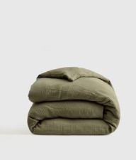 Quince Organic Airy Gauze Duvet Cover  Queen Olive 100% Cotton NEW picture