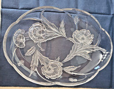 Mikasa Meadow Melody Crystal Oval Serving Dish Poppy Design 11.75 x 8.25