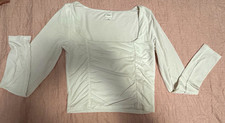 Wilfred Women's M White Square Neck Ruched Long Sleeve Knit Pullover Top picture