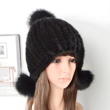 Handmade Women’s /Teen /Children’s Genuine Mink Fur Knitted Beanie Hat One Size picture