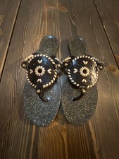 Jack Rogers Georgica Jelly Sandal Size 8 Black Gold Glitter Thong Sandals picture