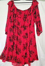 Torrid Dress Womens 4 4X Red Black Rose Floral Chiffon Off Shoulder Whimsigoth picture