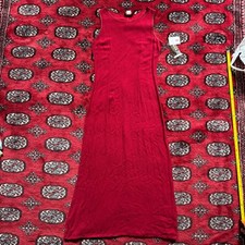 Vintage Basement USA Red Rayon Maxi Dress Sleeveless Back Slit 90s NWT Small picture