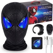 Black Suit Amazing Spider-Man Mask LED Light Moving Eyes Remote Control Cosplay picture