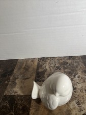 White Ceramic Bird Figurine Glossy Farmhouse Cottage Decor 4” Wide picture