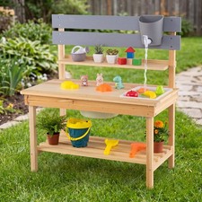 Outdoor Mud Kitchen, Wooden Kitchen Playset with Extended Tabletop for Kids picture