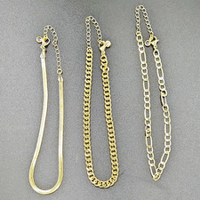 Gold Tone Curb Link Chain Ankle Bracelets of 3, Adjustable Lobster Clasp picture
