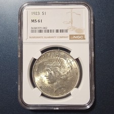 1923 $1 Peace Silver One Dollar US NGC MS61, Philadelphia Mint picture
