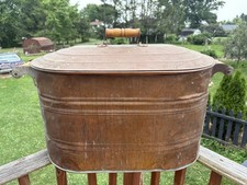 Antique Vintage Revere Copper Kettle Boiler Wash Tub w/ Lid (No Leaks) 28x15x13” picture