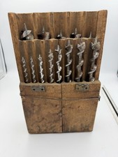 Vintage Wood Auger Bit Set with Wooden Box - Wards, Irwin, Green - Mixed Lot picture