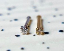 14kt White or Yellow Gold Clear Gem Nose Stud, 18 gauge (18g) or 20 gauge (20g) picture