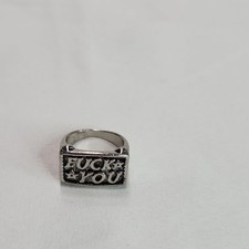 Y2K Grunge Silver  tone Engraved FU Statement Ring – Size 7  picture