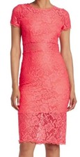 NSR Women's Strech Lace Peekaboo Short Sleeve Midi Dress in Coral Medium picture