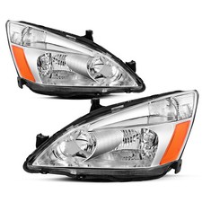 For 2003-2007 Honda Accord 2/4Dr Chrome Amber Halogen Headlights Assembly Pair picture