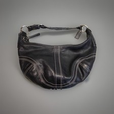 COACH Vintage Dylan Soho Hobo Black Leather Bag w/white Stitching EUC picture