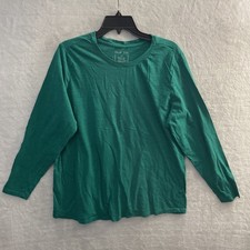 Blue Sol Womans Blouse Top Solid Teal Green Plus 1X Cotton Blend Long Sleeve picture